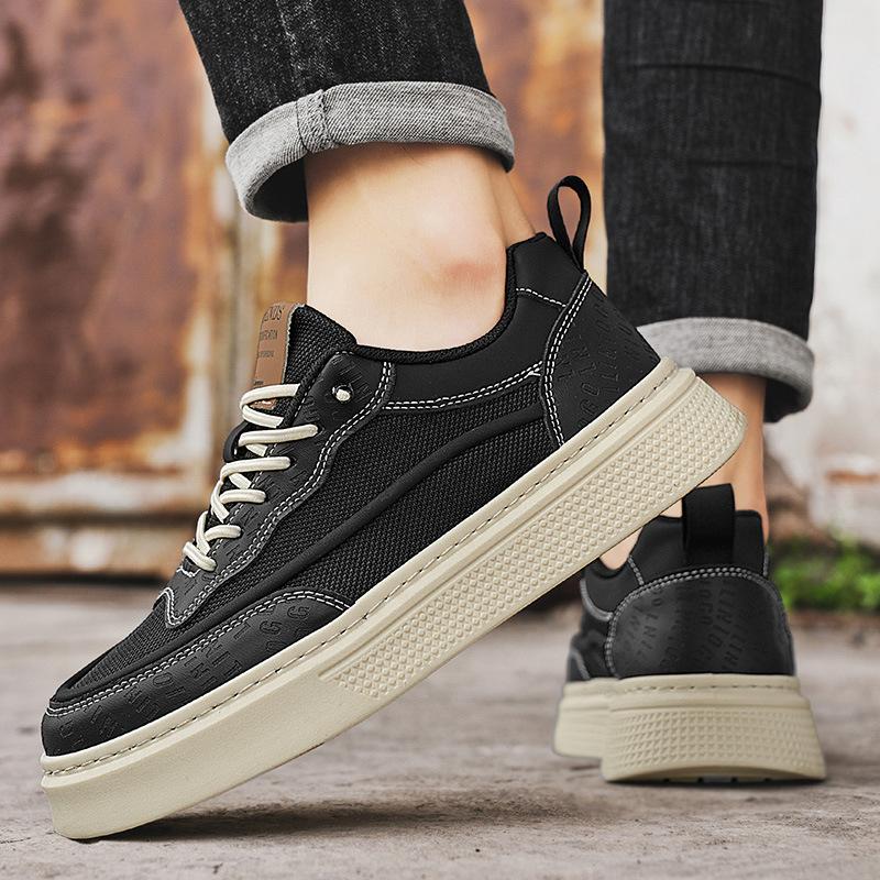 Men's shoes summer new men's breathable deodorant black board shoes thin board shoes non-slip heightening casual shoes