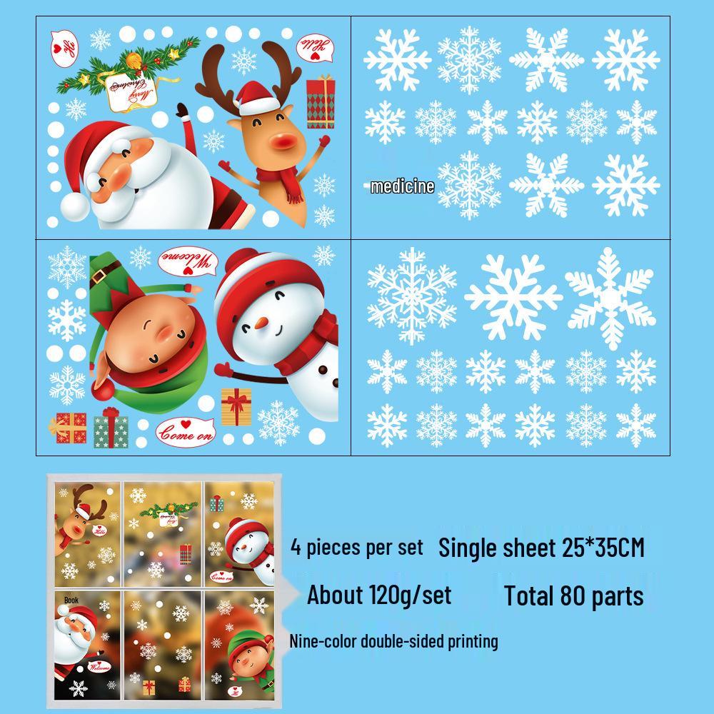 Doppelseitige Weihnachtsfensteraufkleber: Weihnachtsmann, Schneemann, Schneeflocke & Rentier Aufkleber
