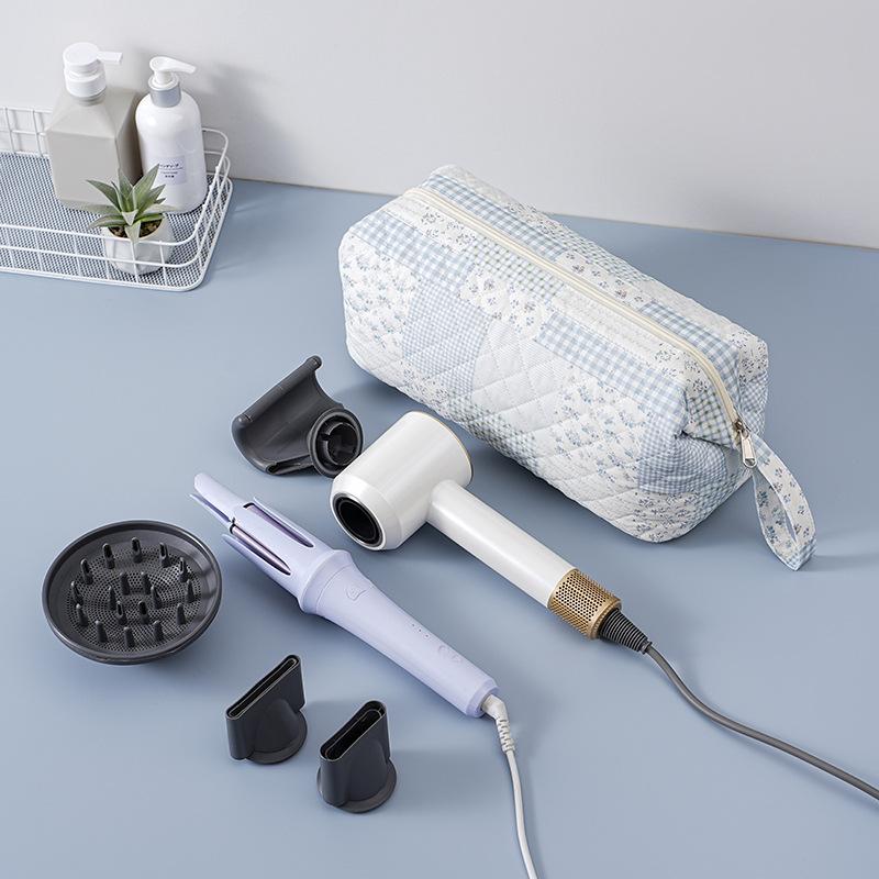 Large Capacity Hair Dryer Storage Bag, Quilted Portable Handheld Travel Case for Curling Iron, Multi-purpose Organizer Pouch KTB