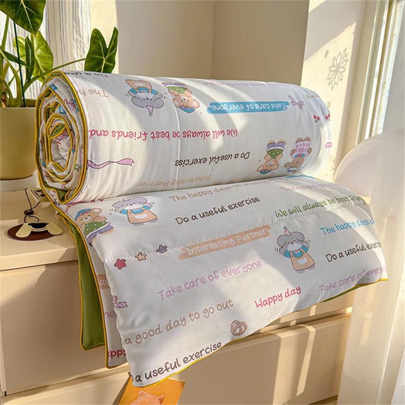 Cartoon Printed Wrinkled Yarn Summer Quilts Cozy Single and Double Air-Conditioned Quilt Cooling Breathable Home Soft Bedspread