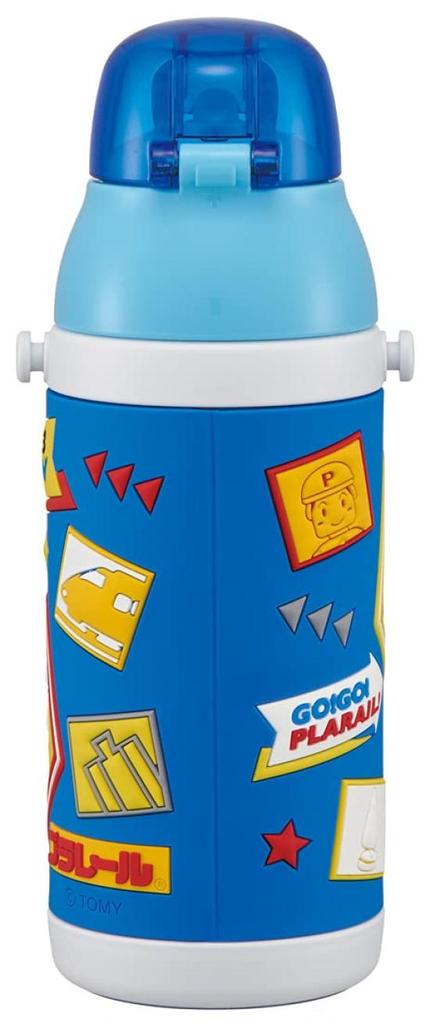 Skater Stainless Steel Kids' Water Bottle, 380ml, Straw Type, 3D Plarail Design, SSPV4, Blue