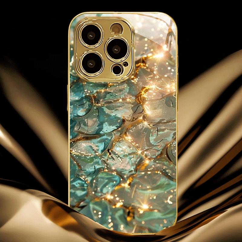Goldfarbene, texturierte, galvanisierte Handyhülle, Schutzhülle für iPhone-Modelle, einschließlich 17, 16, 15, 14, 13, 12, 11 promax
