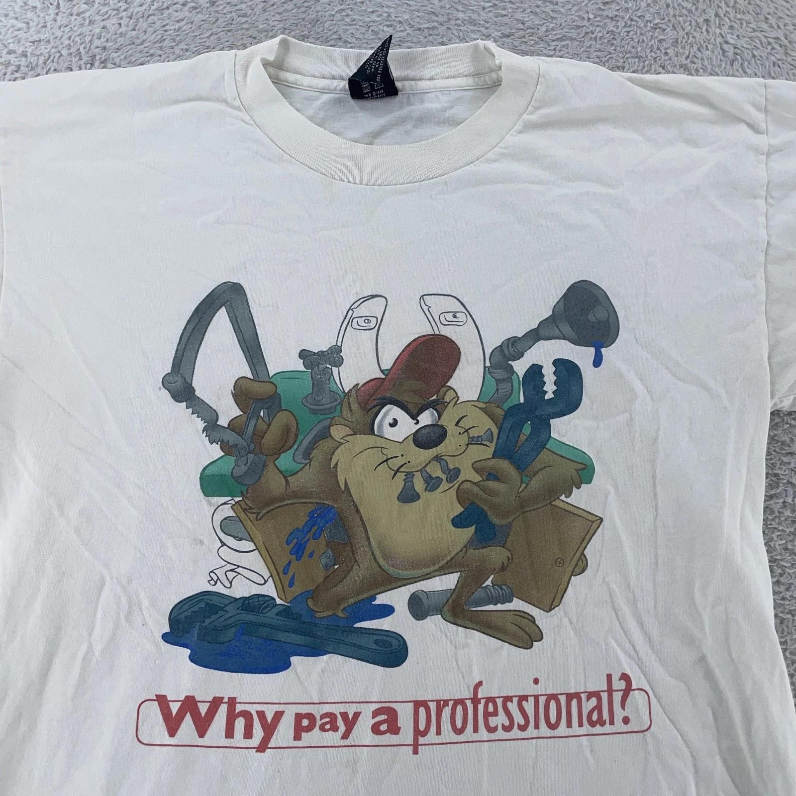 Vintage Looney Tunes Taz Shirt Mens Medium/Large Plumber Joke Cartoon 90s Tee 4XL