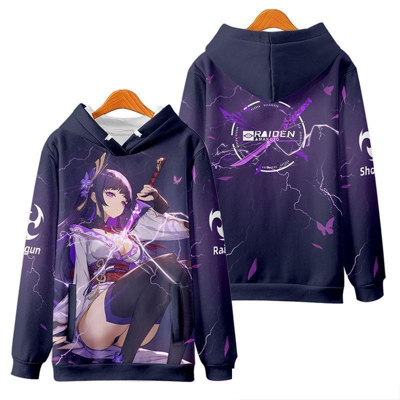 Raiden Shogun Genshin Impact Cosplay Hoodies 3D Print Unisex Anime Cartoon Sweatshirt Oversized  Women Harajuku Pullover Coat