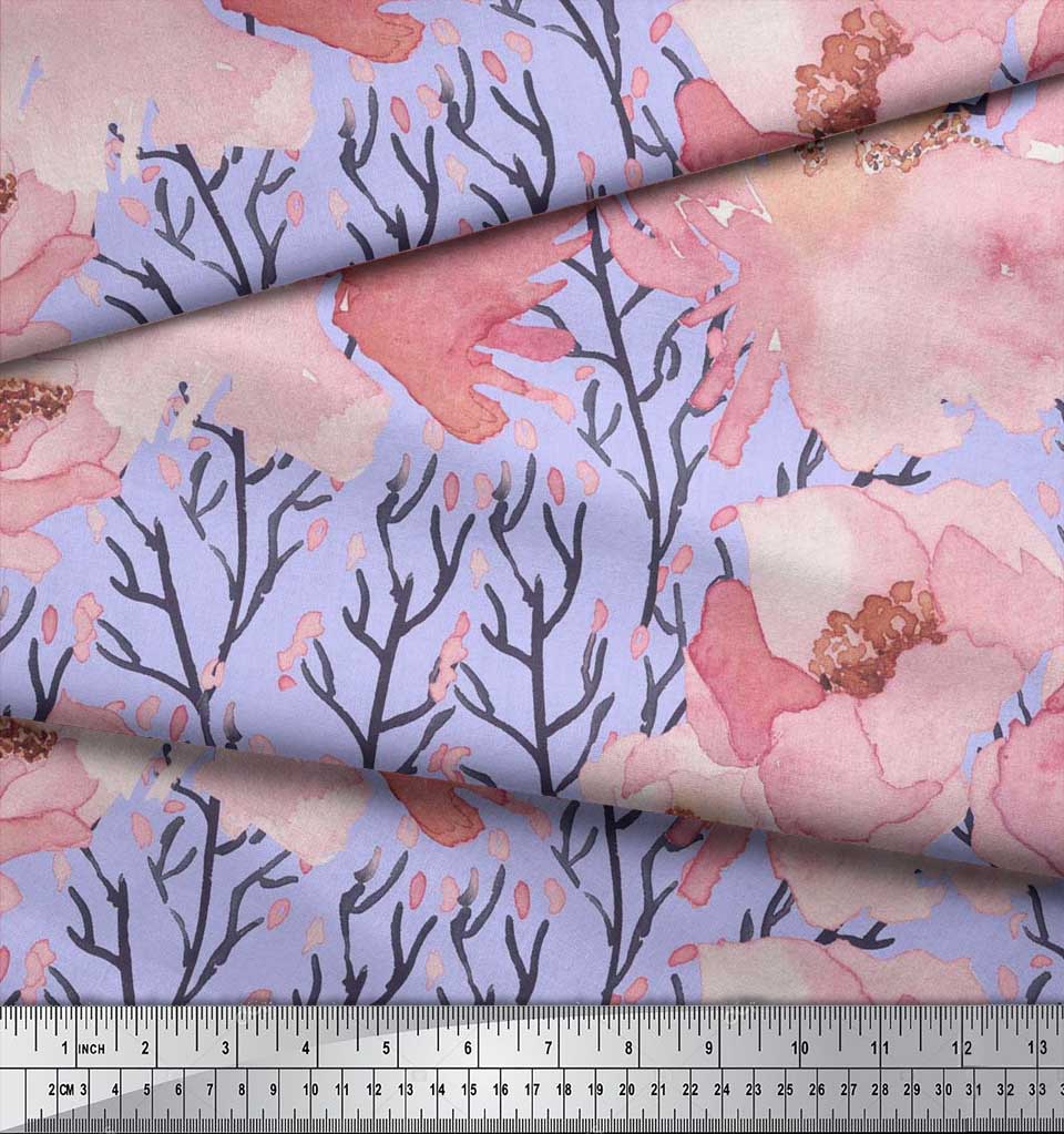 Soimoi Japan Crepe Satin Fabric Peony Watercolor Printed Craft Fabric by the metre 42 Inch