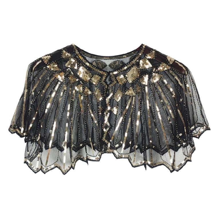 Delicate Sequins Adorned Capelet Shoulder Wrap Breathable Mesh Fabric Scarf Shawl With Intricated Beadwork Design