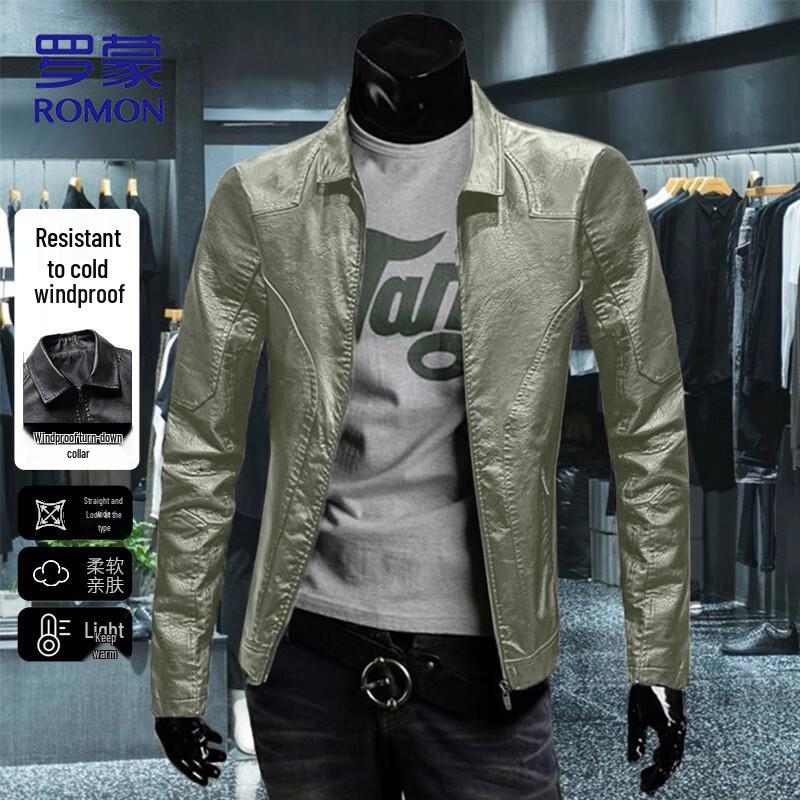 

ROMON Men s Slim Fit PU Leather Jacket L