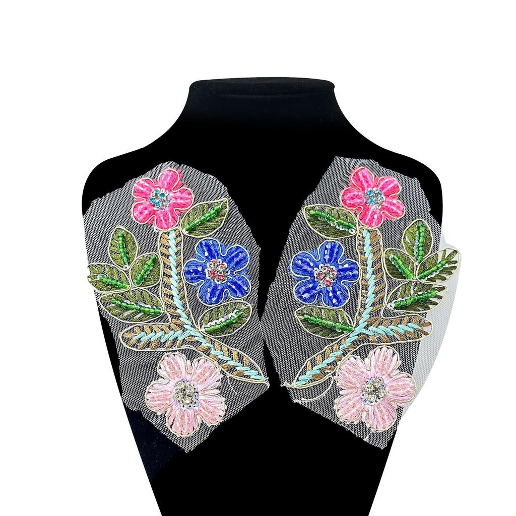 Handmade Crystal Bead Diamond Pair Flower Color Cloth Sticker Decorative Clothing Diy Accessories