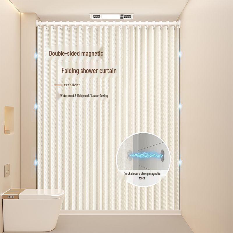 Folding Waterproof Shower Curtain Set with Rod