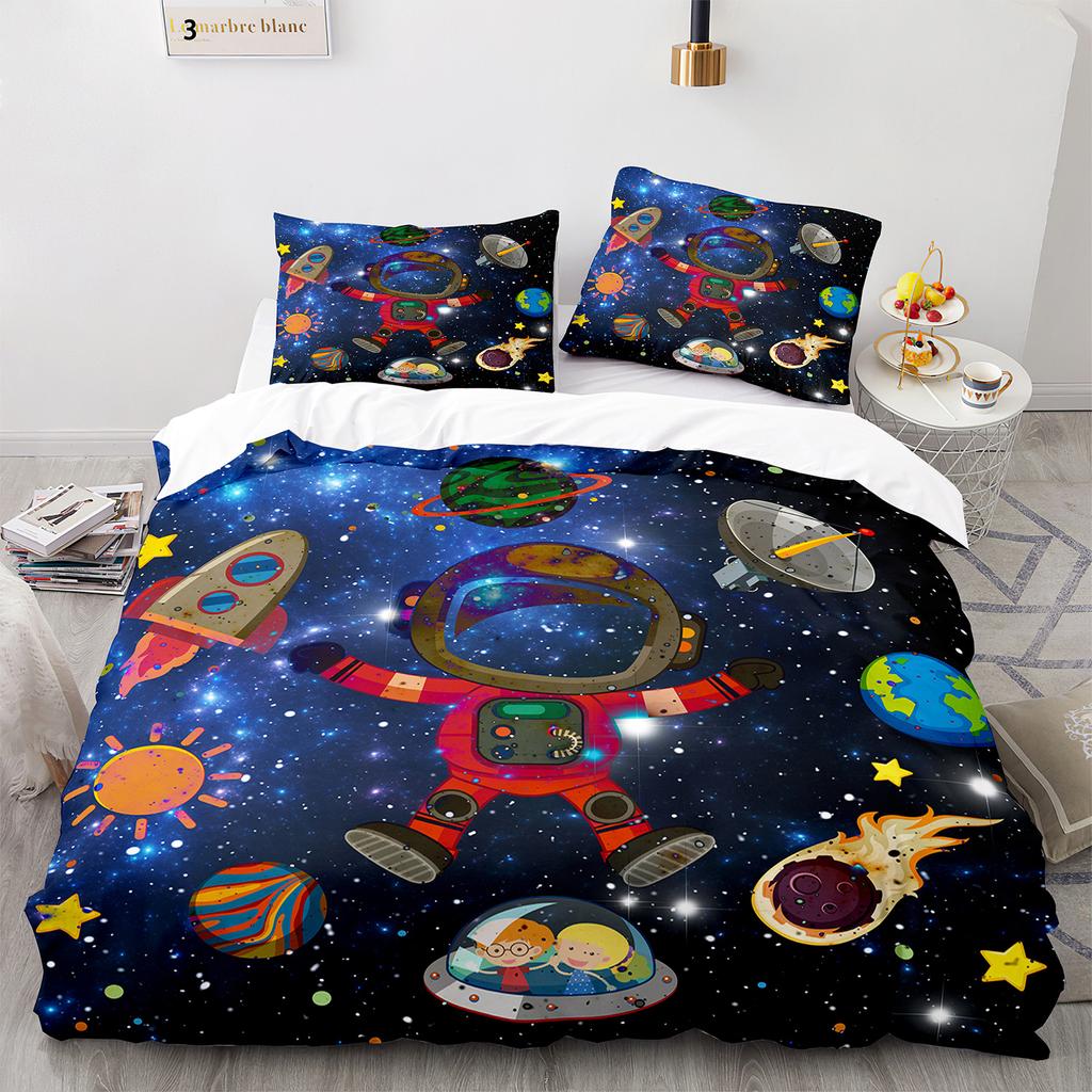 Galaxy Duvet Cover Set, Astronaut 3 Piece Bedding Set Outer Space Queen Quilt Cover,King/Full/Twin Size Comforter Cover for Boys