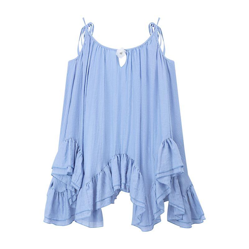 Kumikumi Seaside Holiday Style Blue Irregular Vest Sling Women Summer Cake Skirt Skirt Two-piece Set