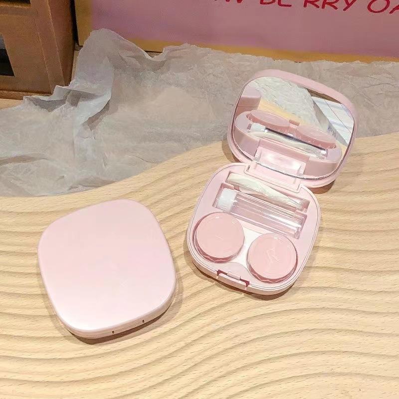 Cute Contact Lens Case Travel Kit, Contact Case with Mirror Tweezers Remover Tool Solution Bottle for Outdoor Office Daily Use