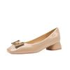 35503 Classic shallow mouth square head women's thick heel high heels metal buckle fashionable versatile and comfortable women's single shoes
