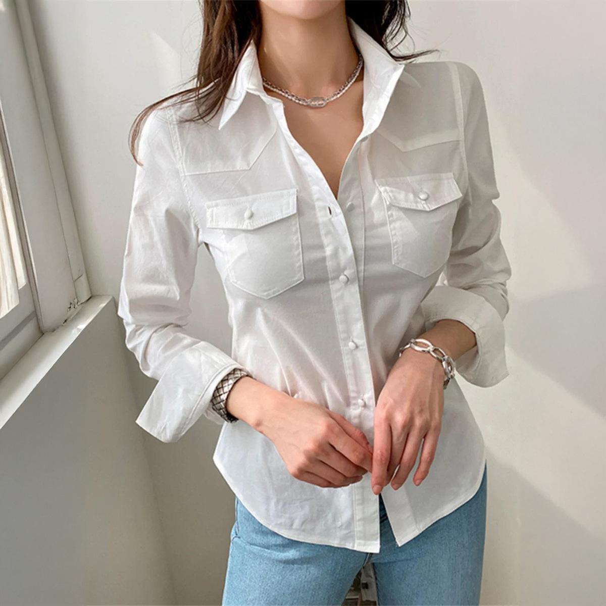 

Simple Holiday Versatile Button Long-sleeved Top Shirt for Women 2025 Autumn and Winter S білий
