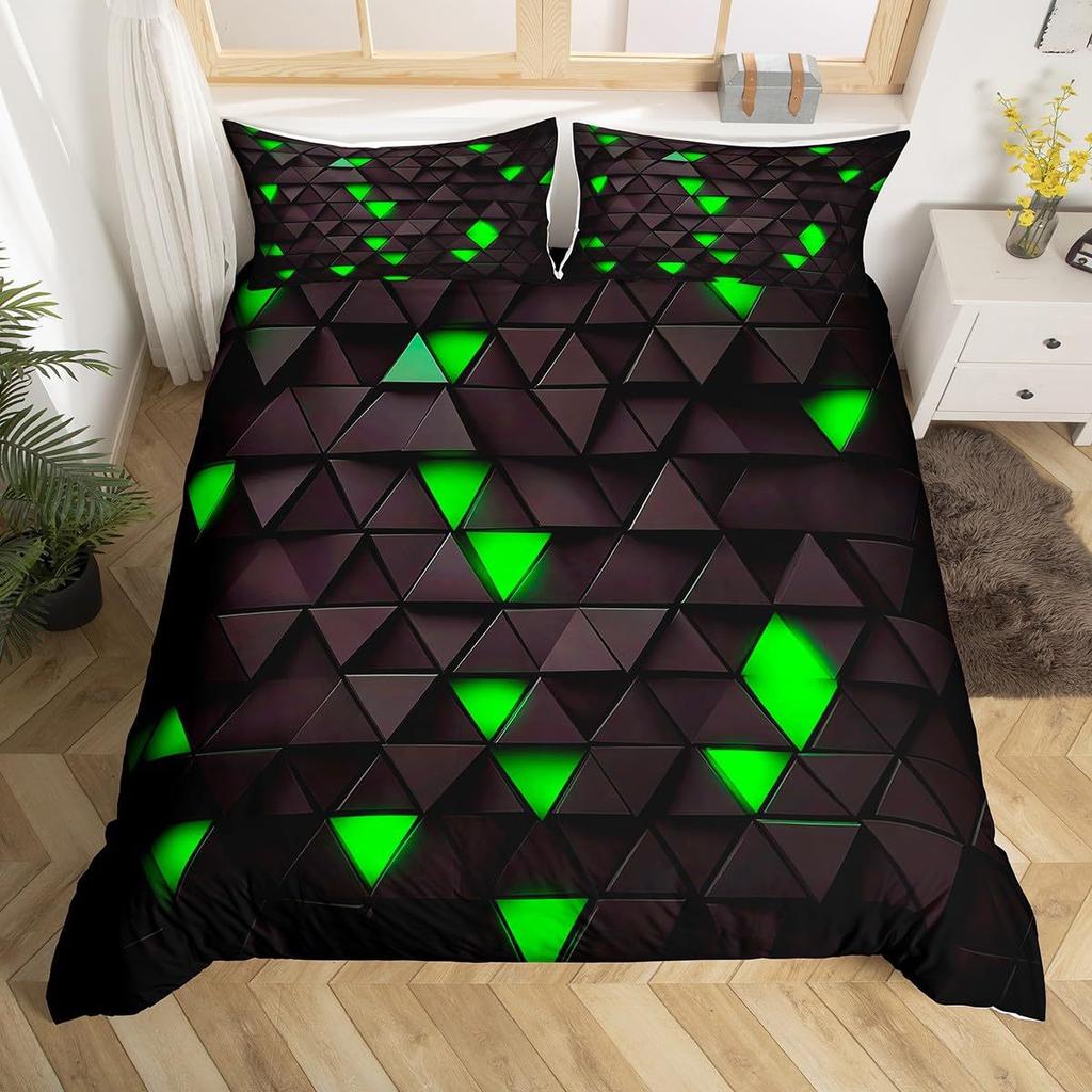 Geometric Triangle Duvet Set Blue Digital Print Three-Piece Set For Home And Dormitory Decoration