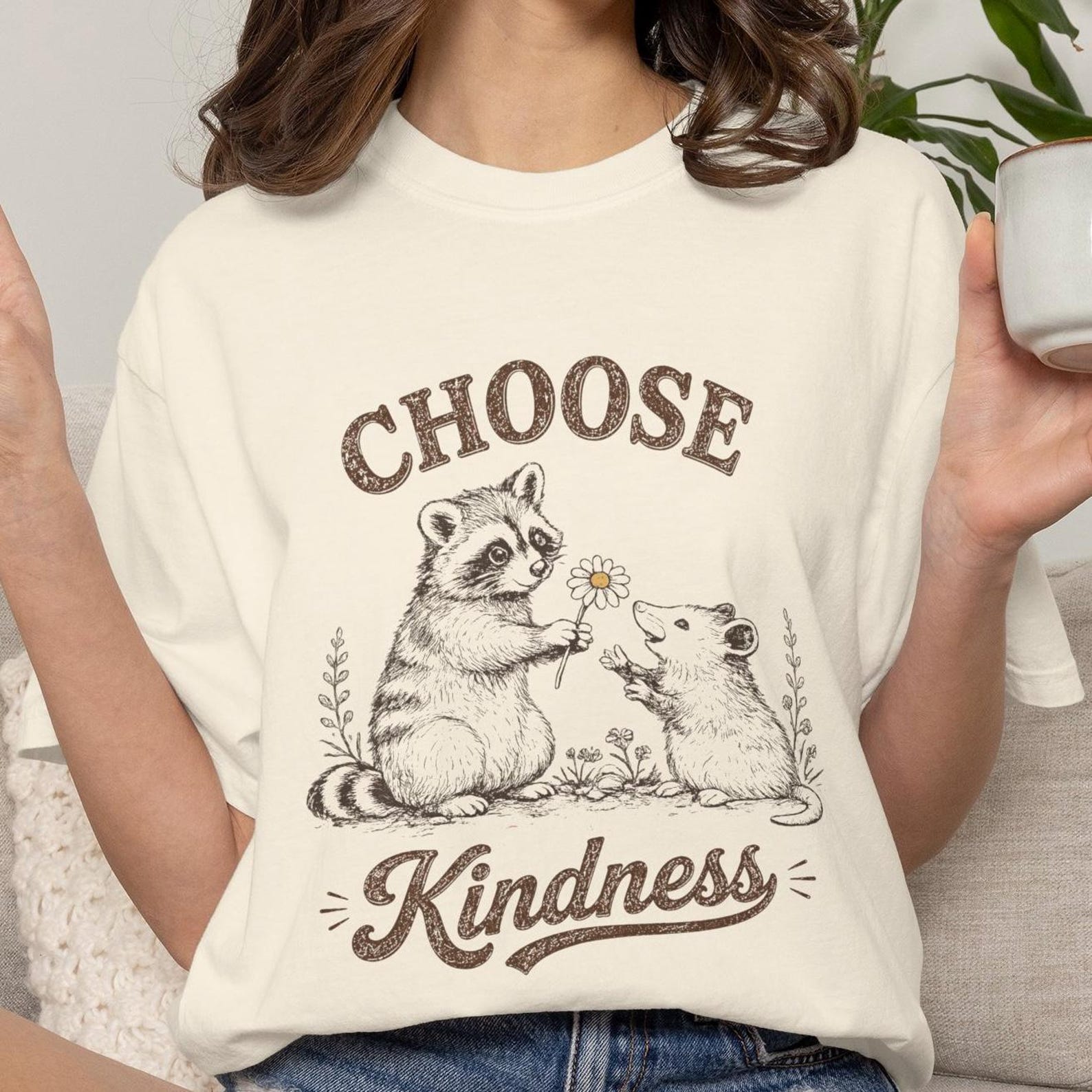 Raccoon and Possum Choose Kindness Shirt, Woodland Animal Tee, Vintage Nature Tshirt, Cottagecore Wildlife Shirt L