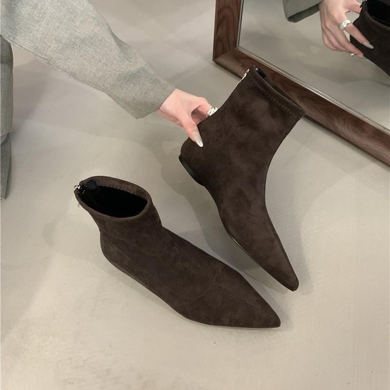 inner height increase of 4cm~ suede pointed short boots for women 2025 autumn and winter new women's boots Korean version thin boots fashion boots f