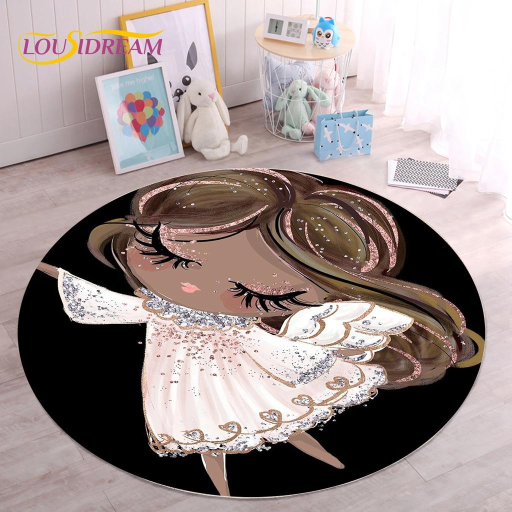 Cute Ballet Girl Ballerina Fairy Unicorn Cartoon Round Area Carpet Rug for Living Room Bedroom Kids Decor,Pet Area Rug Non-slip