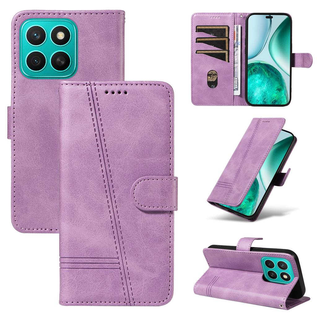 For Honor X8c 4G Wallet Case T-Shape Lines Leather Phone Cover Stand