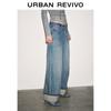 UR2026 Women's Washed Roll-Edge Wide-Leg Jeans