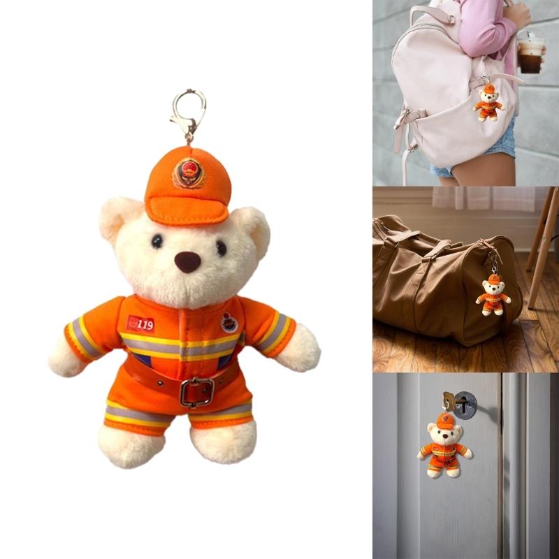 Plush Bear Charm Keychain Lovely Animal Police Backpack Handbag Charm Pendant