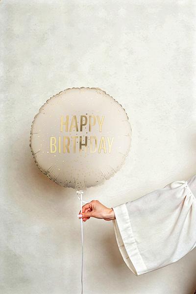 Balon Foliowy Urodzinowy - Happy Birthday, Kremowy 35Cm