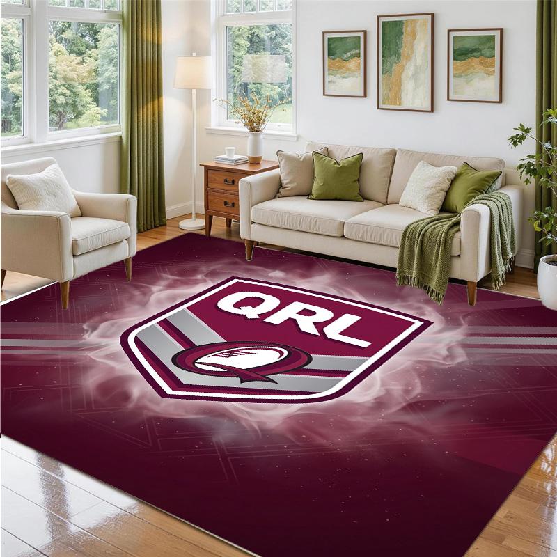Queensland Maroons Design Crystal Velvet Rug Soft Decorative Mat for Bedroom Entrance