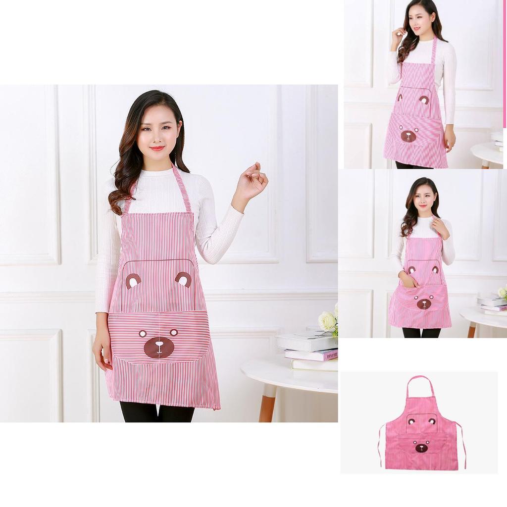 Sleeveless Apron With Bear Print For Home Cooking And Antistain Protection