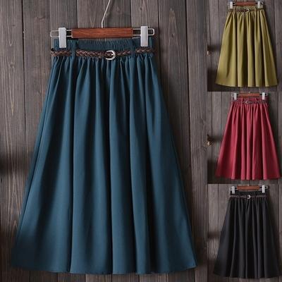 Kobiety Panie Midi Knee Długość Wysoka talia A-line Plisowane spódnice z paskiem