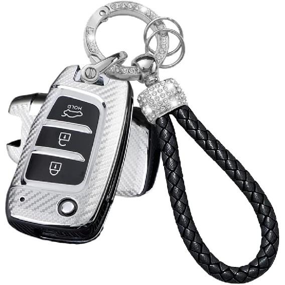 Key Fob Cover Case Compatible with Hyundai Venue Accent Kona SE Santa Fe Palisade Key Shell Protector with Bling Keychain 3 Button B Red
