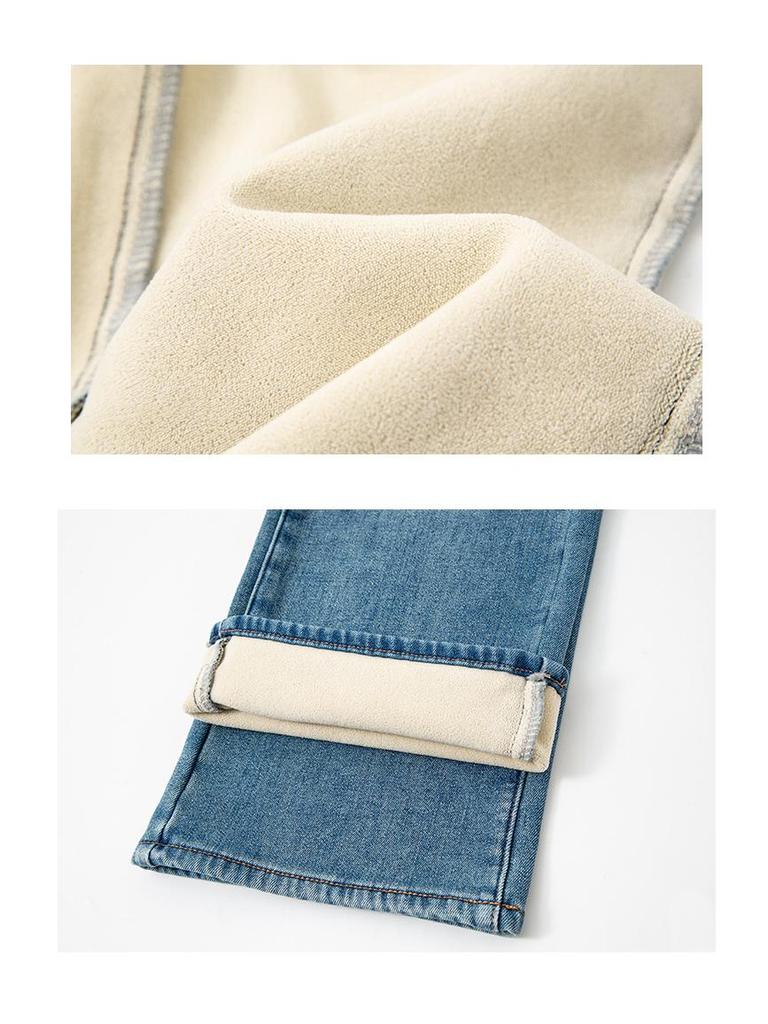 Zhi Zhi Winter Cropped Wide-Leg Fleece Jeans for Petite Women - Thick Plus Velvet Stretch Denim