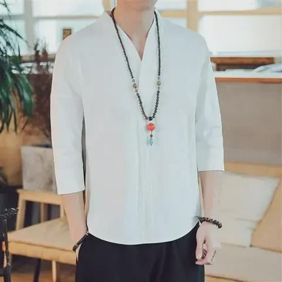 Men's Chinese Style Summer Tang Suit: Short-Sleeved Hanfu Top for Meditation, Tea, and Casual Wear