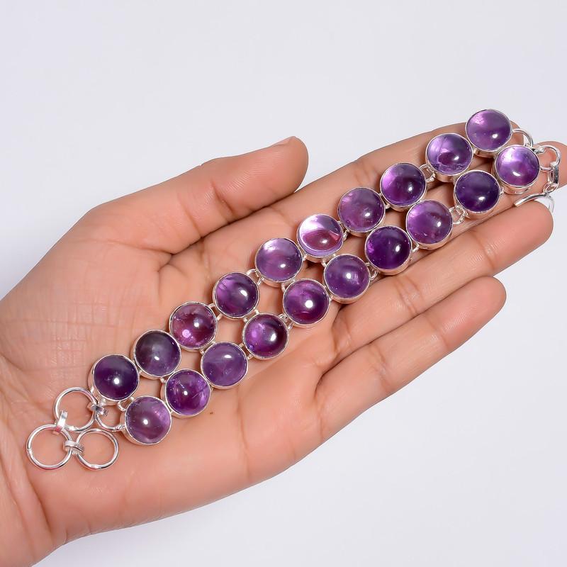 Amethyst silver Bracelet Gift for her Ethnic Style Handmade Jewelry 925 Steling Silver Plated Bracelet 6-8" WSJ4620
