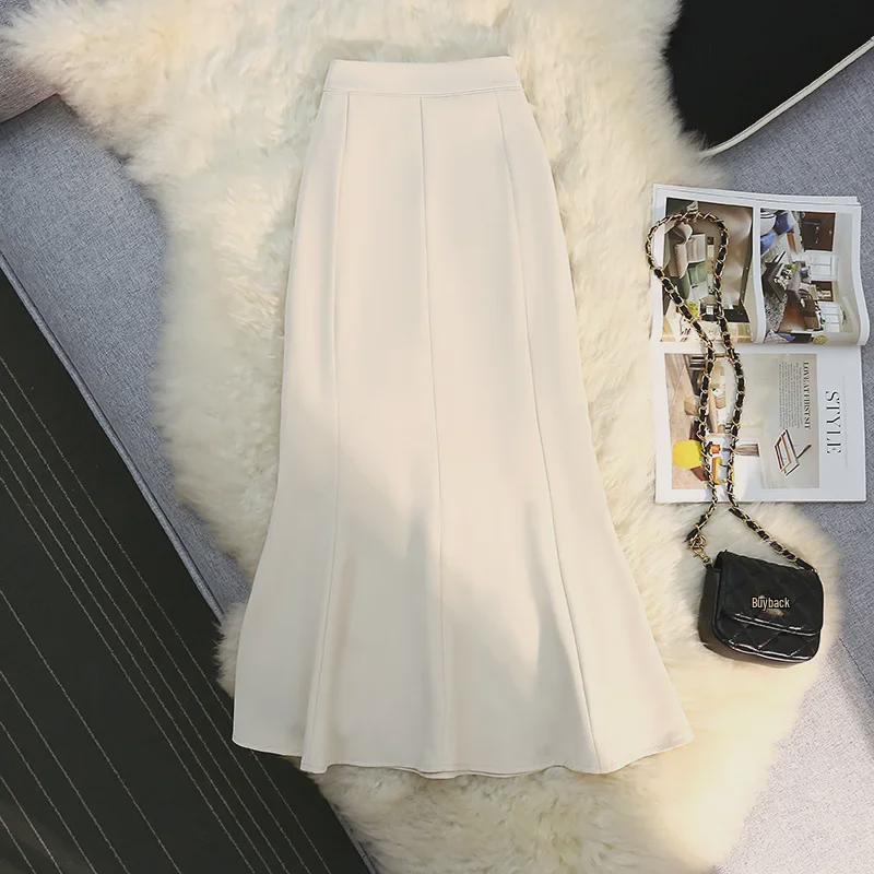 2025 Summer High Waist French Fishtail Midi Skirt for Women - Slim A-Line with Irregular Hem