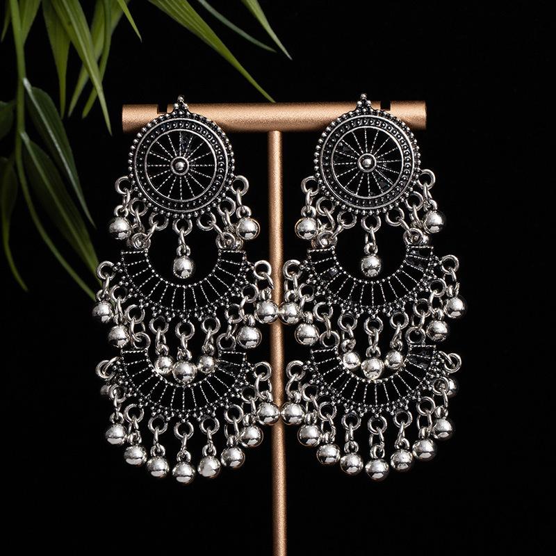 Ethnische Stil Metall Blume Perlen Ohrringe Damen Mehrschichtig Fransen Lang Übertrieben Ohrringe Elegant Mode Party Ohrringe