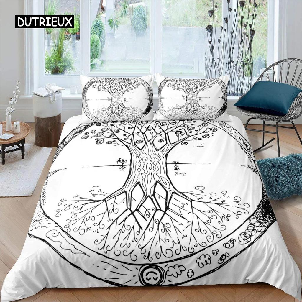 Tree of Life Duvet Cover Set Natural Scenery Bedding Set Botanical Branches Comforter Cover Autumn Leaves King Size Quilt Cover
