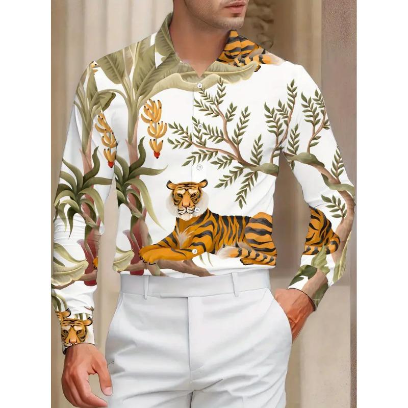Luxury Shirt 3D Flower Printed Shirt Men's Fashion Shirt Men's Flap Collar Shirt Beach Menswear Business