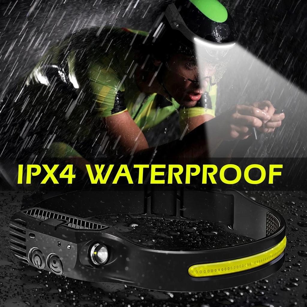 Induction Headlamp COB+LED Head Flashlight Built In Battery USB Rechargeable Outdoor Waterproof Camping Fishing Work Lantern