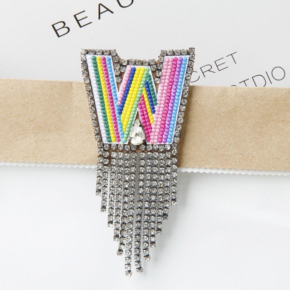 Embroidery Rhinestone Tassel  Brooch A-Z Letter Banquet Clothes Pin  Decoration