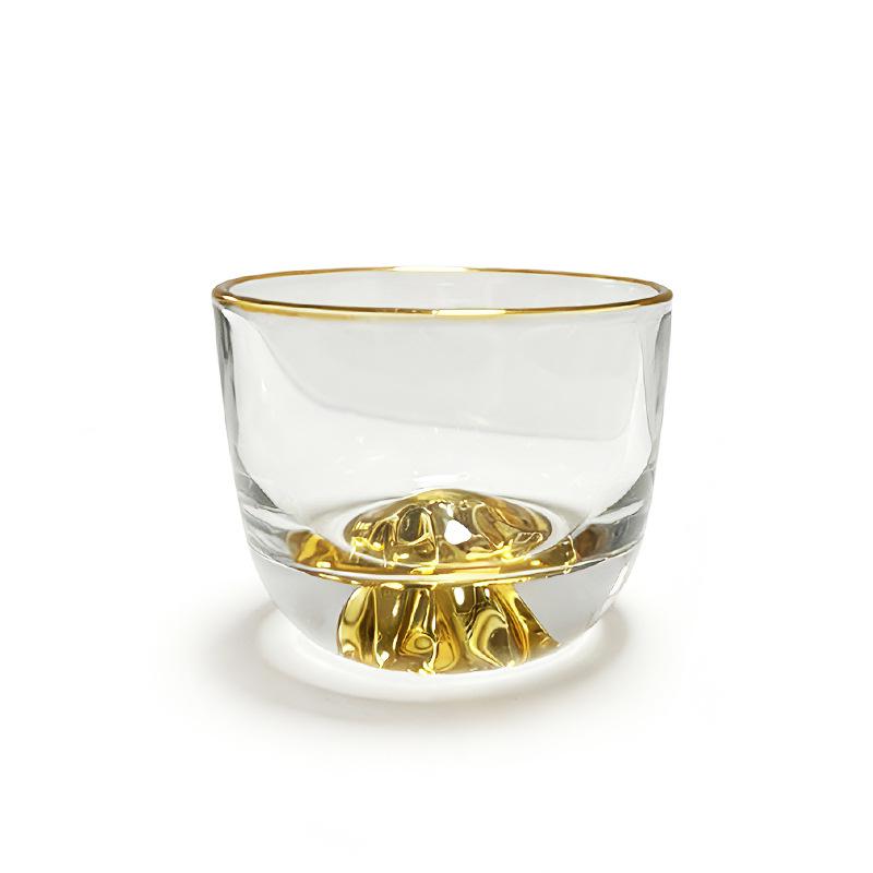 Taza de té Jinshan con borde dorado: Vaso pequeño de cristal hecho a mano para té o café