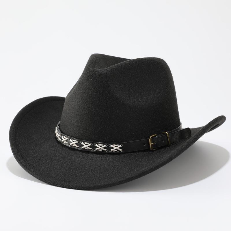 Cappello di feltro Cappello western in denim Cappello a cilindro in lana denim Cappello da cavaliere con bordo arricciato da uomo e da donna Cappello jazz europeo e americano Cappello di feltro