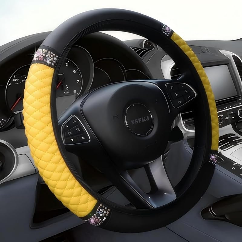 Soft Leather Car Steering Wheel Cover, Universal 15 Inch Colorful Rhinestones Anti-Slip Elastic Steering Wheel Covers For Most Cars, Sparkly Crystal
