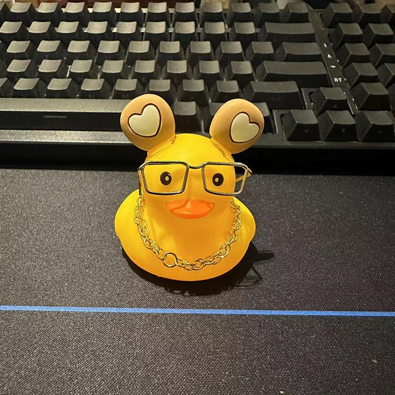 Car Duck Car Rubber Dashboard Decorations Ornament Yellow Duck With Mini Swim Ring Sun Cowboy Hat Necklace For Rubber Duck