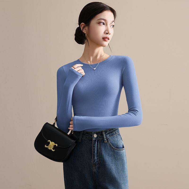 Fashion Women's Stretchy Base Layers Fall and Winter Long-Sleeve T-Shirts Fitted Fleece-Lined Tops