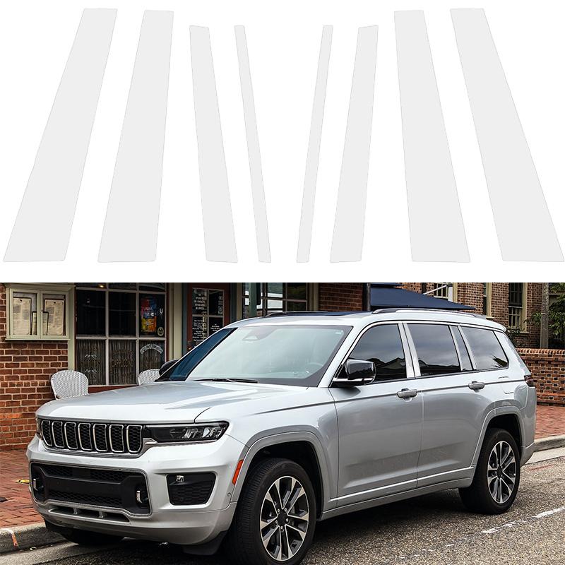 8pcs Door Window Center Middle Column BC Pillar Post Cover Mirror Effect Trim for Jeep Grand Cherokee L WL75 WL74