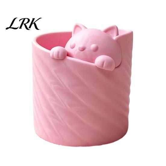 Office Desk Accessory 3D Printed Pen Holder, Cat Shape Large Capacity Hollow Barrel Organizer for Bedroom Gift Gel Pens Pencils Makeup Brushes,