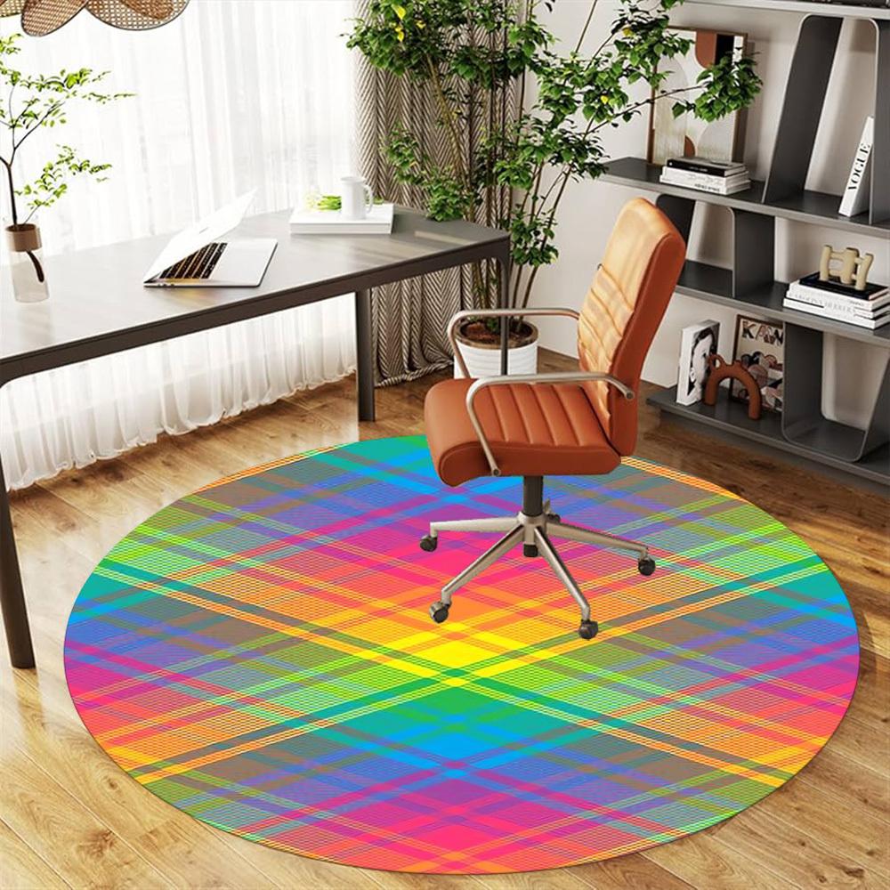 1pc plaid pattern Round Chair mat Area Rug - Non-Slip, Floor Mat for Office, Bedroom, and Indoor Decor -1002156