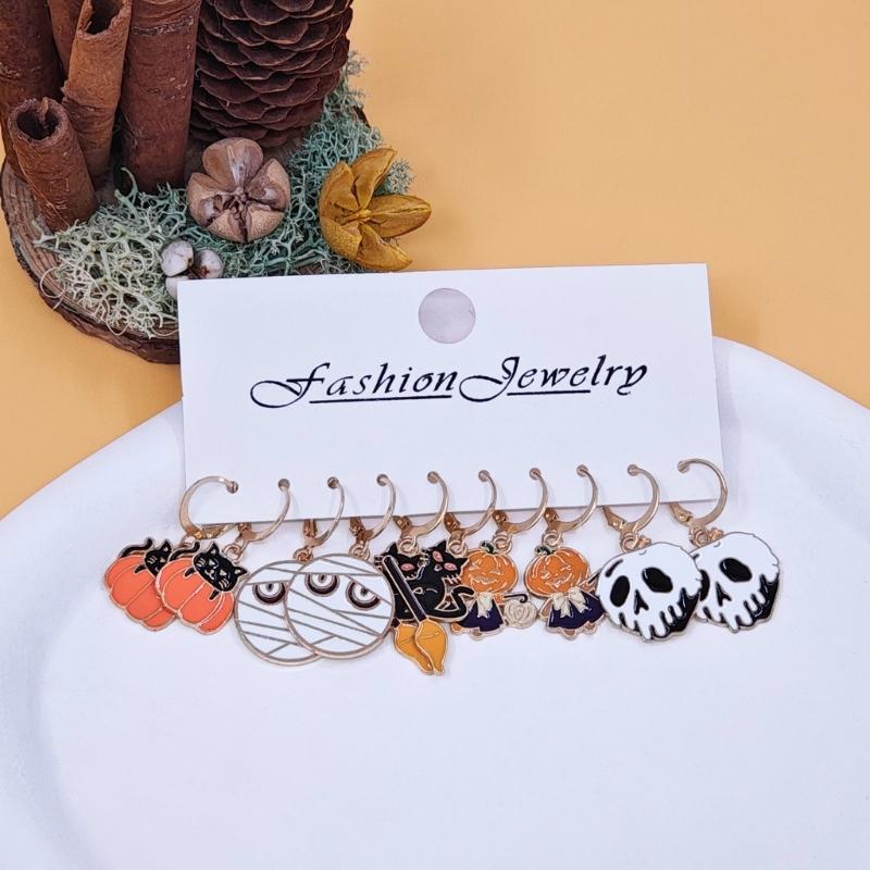 Fashionable Halloween Pumpkin Black Cats Dangle Earrings Festival Charm Syurdy Alloy Jewelry Accessory for Parties