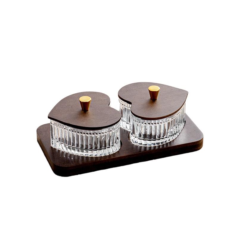 Lead-free Glass Heart-shaped Candy Bowl with Lid Snack Platter Snack Plate Living Room Home Decoration Accessories Glass Bowl