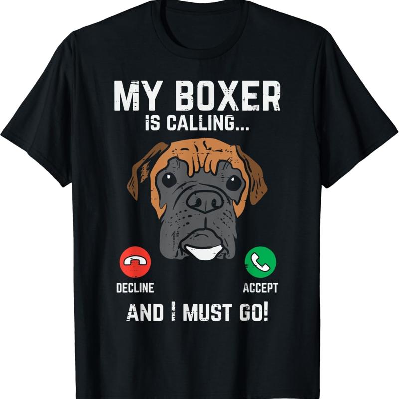 

Boxer Is Calling I Must Go Funny Animal Pet Dog Lover T Shirt - Men s Summer Cotton Graphic Tee S разноцветный